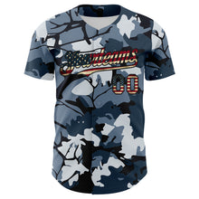 Загрузить изображение в средство просмотра галереи, Custom Camo Vintage USA Flag Black-Crimson Woodland Forest Tactical Camouflage Outdoor Leaf Authentic Baseball Jersey
