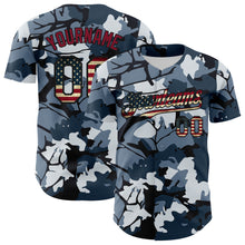 Загрузить изображение в средство просмотра галереи, Custom Camo Vintage USA Flag Black-Crimson Woodland Forest Tactical Camouflage Outdoor Leaf Authentic Baseball Jersey
