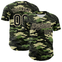Laden Sie das Bild in den Galerie-Viewer, Custom Camo Black-Cream Woodland Forest Tactical Camouflage Outdoor Leaf Authentic Baseball Jersey
