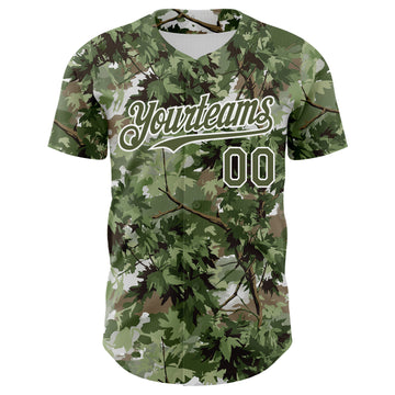 Custom Camo Olive-White Woodland Forest Tactical Camouflage Outdoor Leaf Authentic Baseball Jersey