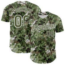 Laden Sie das Bild in den Galerie-Viewer, Custom Camo Olive-White Woodland Forest Tactical Camouflage Outdoor Leaf Authentic Baseball Jersey
