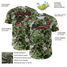 Laden Sie das Bild in den Galerie-Viewer, Custom Camo Vintage USA Flag Black-Crimson Woodland Forest Tactical Camouflage Outdoor Leaf Authentic Baseball Jersey
