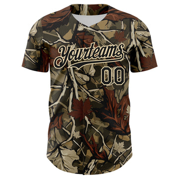 Custom Camo Black-Cream Woodland Forest Tactical Camouflage Outdoor Leaf Authentic Baseball Jersey