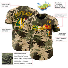 Загрузить изображение в средство просмотра галереи, Custom Camo Vintage Mexican Flag Cream Gold-Olive Woodland Geometric Camouflage Authentic Baseball Jersey
