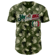 Загрузить изображение в средство просмотра галереи, Custom Camo Vintage Mexican Flag Black White-Fire Red Digital Camouflage Authentic Baseball Jersey
