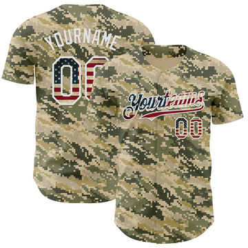 Custom Camo Vintage USA Flag-White Digital Camouflage Authentic Baseball Jersey