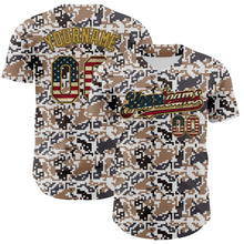 Загрузить изображение в средство просмотра галереи, Custom Camo Vintage USA Flag Black-Old Gold Digital Camouflage Authentic Baseball Jersey
