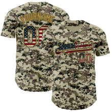 Laden Sie das Bild in den Galerie-Viewer, Custom Camo Vintage USA Flag Black-Old Gold Digital Camouflage Authentic Baseball Jersey

