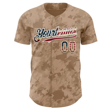 Custom Camo Vintage USA Flag-White Geometric Camouflage Authentic Baseball Jersey