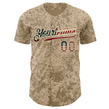 Charger l'image dans la galerie, Custom Camo Vintage USA Flag Cream-Black Geometric Camouflage Authentic Baseball Jersey
