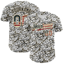 Laden Sie das Bild in den Galerie-Viewer, Custom Camo Vintage USA Flag Cream-Black Digital Camouflage Authentic Baseball Jersey
