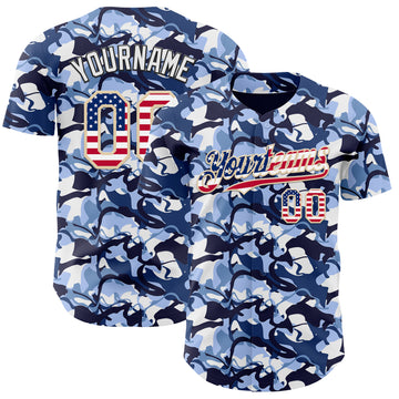 Custom Camo USA Flag City Cream Black-White Blue Ocean Camouflage Authentic Baseball Jersey