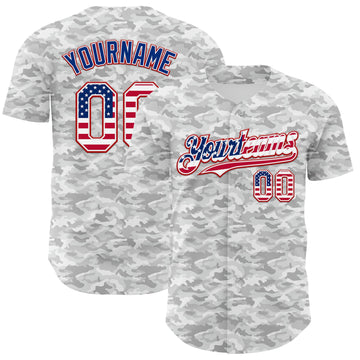 Custom Camo USA Flag White Red-Royal Urban Gray Camouflage Authentic Baseball Jersey