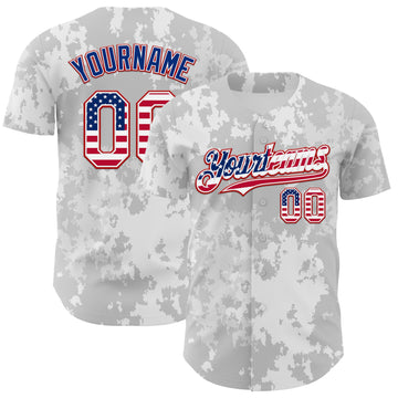 Custom Camo USA Flag White Red-Royal Urban Gray Camouflage Authentic Baseball Jersey
