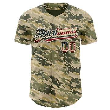 Custom Camo Vintage USA Flag Cream Black-US Navy Blue Digital Camouflage Authentic Baseball Jersey