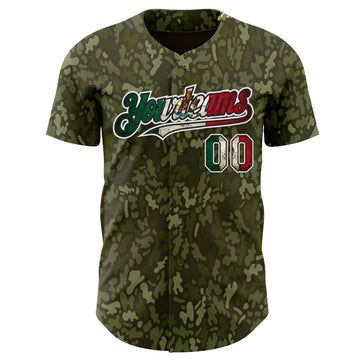 Custom Camo Vintage Mexican Flag Black White-Fire Red Woodland Camouflage Outdoor Authentic Baseball Jersey
