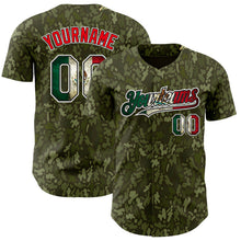Load image into Gallery viewer, Custom Camo Vintage Mexican Flag Black White-Fire Red Woodland Camouflage Outdoor Authentic Baseball Jersey

