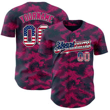 Load image into Gallery viewer, Custom Camo USA Flag Black White-Hot Pink Geometric Camouflage Authentic Baseball Jersey
