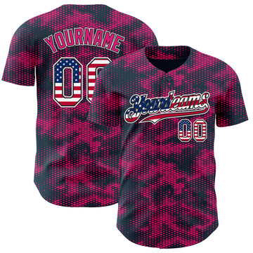 Custom Camo USA Flag Black White-Hot Pink Geometric Camouflage Authentic Baseball Jersey