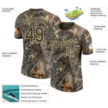 Custom Camo Olive-Cream Woodland Camouflage Salute To Service Performance T-Shirt