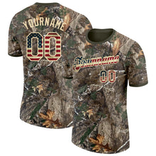 Load image into Gallery viewer, Custom Camo Vintage USA Flag Cream-Olive Woodland Camouflage Salute To Service Performance T-Shirt
