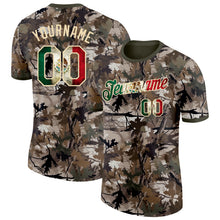 Загрузить изображение в средство просмотра галереи, Custom Camo Vintage Mexican Flag Cream-Olive Woodland Camouflage Salute To Service Performance T-Shirt

