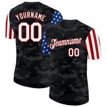 Load image into Gallery viewer, Custom Camo White Red-Black Two Tone USA Flag Sleeves Stars and Stripes Salute To Service Performance T-Shirt
