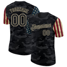 Load image into Gallery viewer, Custom Camo Black-Cream Two Tone USA Flag Sleeves Stars and Stripes Salute To Service Performance T-Shirt
