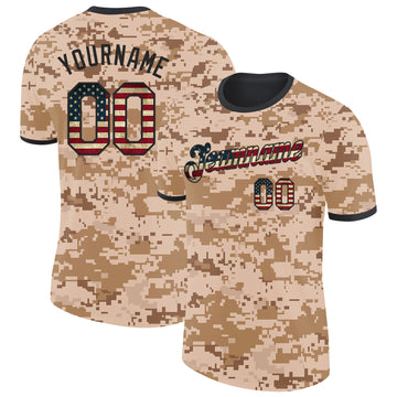 Custom Camo Vintage USA Flag-Black Salute To Service Performance T-Shirt