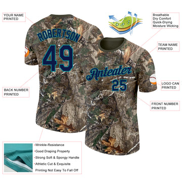 Custom Camo Navy Teal-Olive Woodland Camouflage Salute To Service Performance T-Shirt