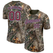 Load image into Gallery viewer, Custom Camo Burgundy Light Blue-Olive Woodland Camouflage Salute To Service Performance T-Shirt
