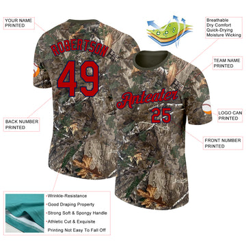 Custom Camo Red Navy-Olive Woodland Camouflage Salute To Service Performance T-Shirt