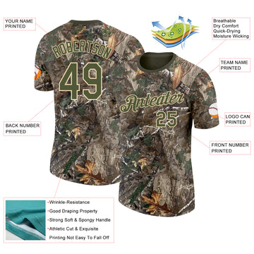 Custom Camo Olive-Cream Woodland Camouflage Salute To Service Performance T-Shirt