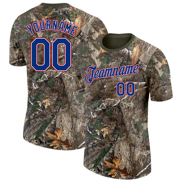 Custom Camo Royal White Red-Olive Woodland Camouflage Salute To Service Performance T-Shirt