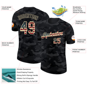 Custom Camo Vintage USA Flag Cream-Black Salute To Service Performance T-Shirt