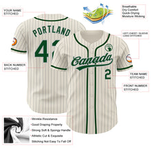 Load image into Gallery viewer, Custom Cream Gray Pinstripe Green Authentic Baseball Jersey
