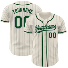 Load image into Gallery viewer, Custom Cream Gray Pinstripe Green Authentic Baseball Jersey
