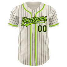 Load image into Gallery viewer, Custom Cream Black Pinstripe Neon Green Authentic Baseball Jersey
