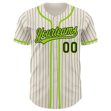 Laden Sie das Bild in den Galerie-Viewer, Custom Cream Black Pinstripe Neon Green Authentic Baseball Jersey
