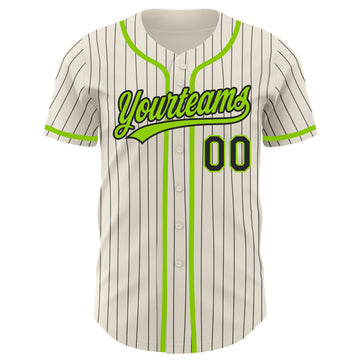 Custom Cream Black Pinstripe Neon Green Authentic Baseball Jersey