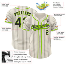 Laden Sie das Bild in den Galerie-Viewer, Custom Cream Black Pinstripe Neon Green Authentic Baseball Jersey
