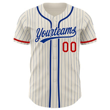 Load image into Gallery viewer, Custom Cream Royal Pinstripe Red Authentic Baseball Jersey
