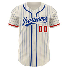 Laden Sie das Bild in den Galerie-Viewer, Custom Cream Royal Pinstripe Red Authentic Baseball Jersey
