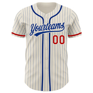 Custom Cream Royal Pinstripe Red Authentic Baseball Jersey