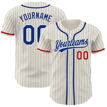 Load image into Gallery viewer, Custom Cream Royal Pinstripe Red Authentic Baseball Jersey

