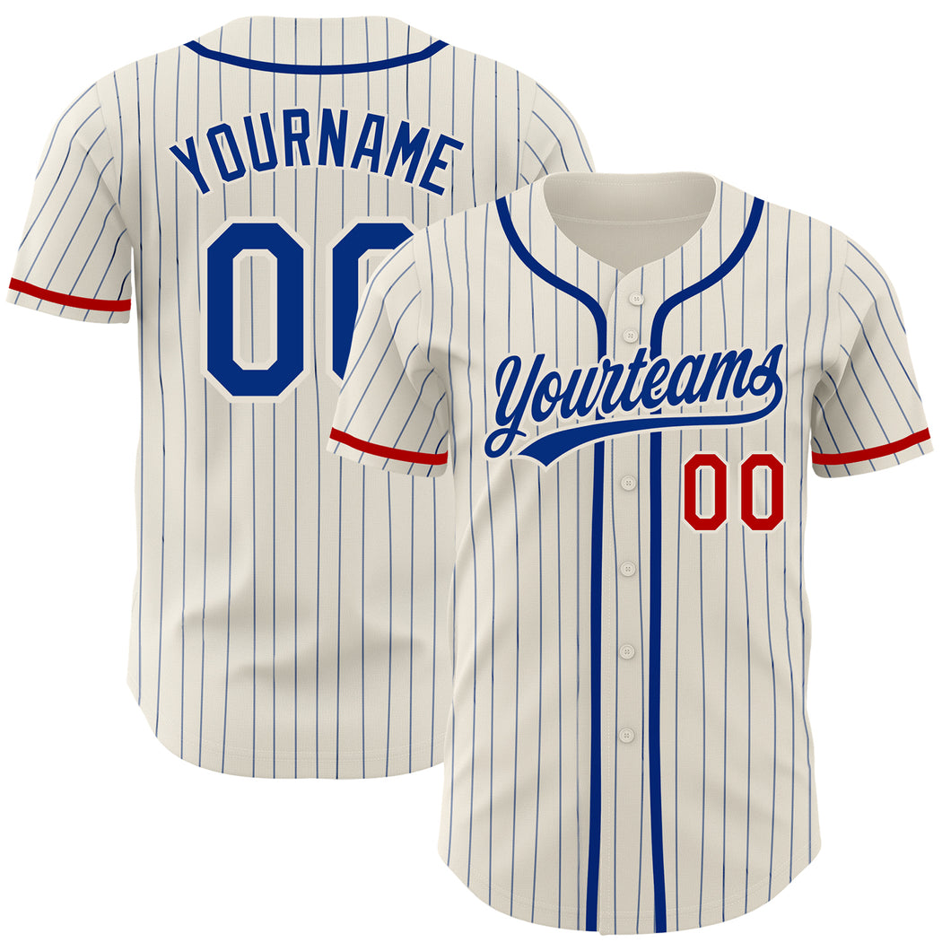 Custom Cream Royal Pinstripe Red Authentic Baseball Jersey