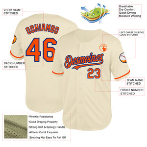 Custom Cream Orange-Royal Mesh Authentic Throwback Baseball Jersey