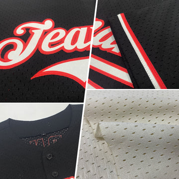 Custom Cream Black-Teal Mesh Authentic Throwback Baseball Jersey