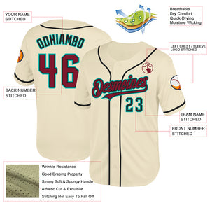 Custom Cream Crimson Black-Aqua Mesh Authentic Throwback Baseball Jersey