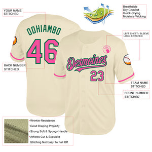 Custom Cream Pink-Kelly Green Mesh Authentic Throwback Baseball Jersey